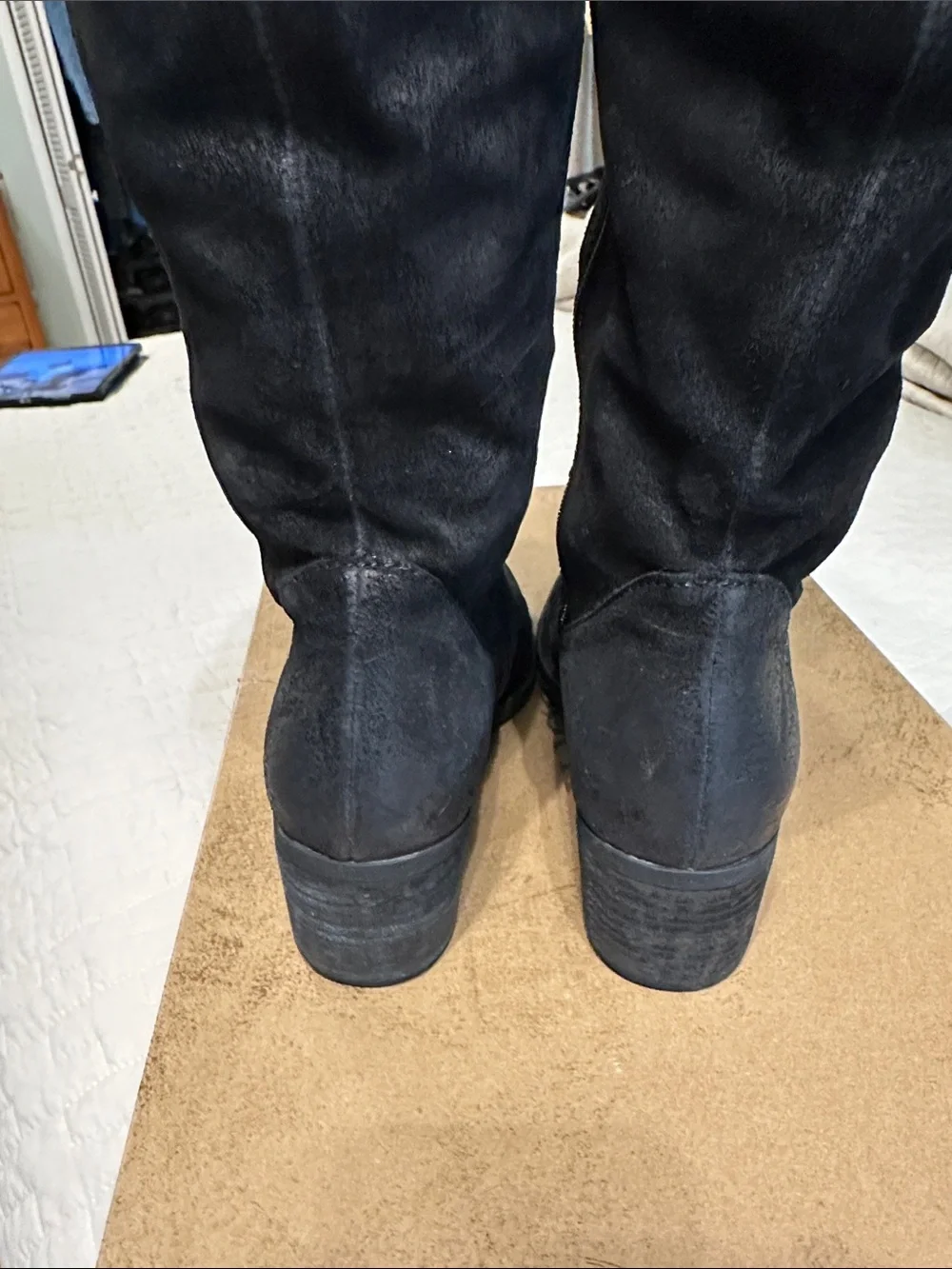 Born “Bley” Black Women's Suede Mid-Calf Boots - Stylish Zip & Buckle Design